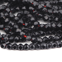 Hank (960) Czech antique black round faceted glass beads 4mm 