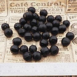 Lot (38) Czech antique round melon faceted black glass beads 11/12mm