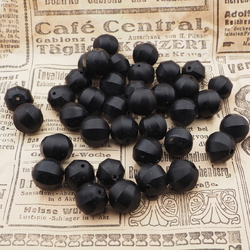 Lot (38) Czech antique round melon faceted black glass beads 11/12mm