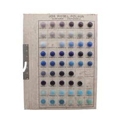Sample card (50) vintage Czech glass buttons blues Joseph Riedel Polaun 1935