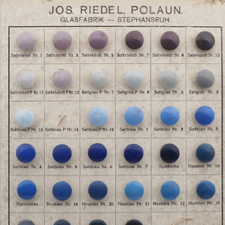 Sample card (50) vintage Czech glass buttons blues Joseph Riedel Polaun 1935