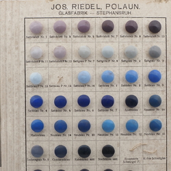 Sample card (50) vintage Czech glass buttons blues Joseph Riedel Polaun 1935