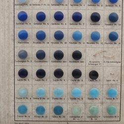 Sample card (50) vintage Czech glass buttons blues Joseph Riedel Polaun 1935