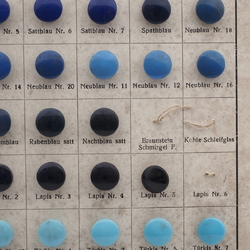 Sample card (50) vintage Czech glass buttons blues Joseph Riedel Polaun 1935