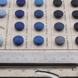 Sample card (50) vintage Czech glass buttons blues Joseph Riedel Polaun 1935