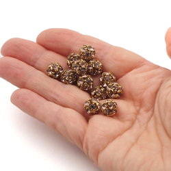 Rhinestone gold tone metal ball beads 10 mm Lt. Amethyst Czech glass lot 12pcs