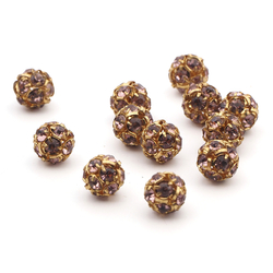 Rhinestone gold tone metal ball beads 10 mm Lt. Amethyst Czech glass lot 12pcs