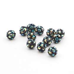 Rhinestone black tone metal ball beads 8 mm AB peridot Czech glass lot 12pcs