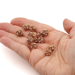 Rhinestone gold tone metal ball beads 10 mm Lt. Rosa Pink Czech glass lot 12pcs