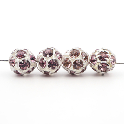 Rhinestone silver tone metal ball beads 10 mm Lt. Amethyst Czech glass lot 12pcs