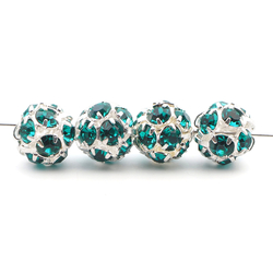 Rhinestone silver tone metal ball beads 10 mm Blue Zircon Czech glass lot 12pcs