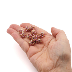 Rhinestone gold tone metal ball beads 12 mm Rosa Pink Czech glass lot 8pcs