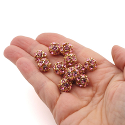 Rhinestone gold tone metal ball beads 12 mm Rosa Pink Czech glass lot 12pcs