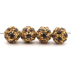 Rhinestone raw brass metal ball beads 12 mm Sm. Topaz Czech glass lot 8pcs