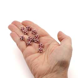 Rhinestone silver tone metal ball beads 10 mm Lt. Siam Red Czech glass lot 12pcs