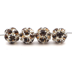 Rhinestone silver tone metal ball beads 10 mm Sm.Topaz Czech glass lot 12pcs