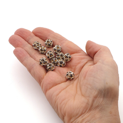 Rhinestone silver tone metal ball beads 10 mm Sm.Topaz Czech glass lot 12pcs
