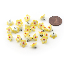 Lot (25) Czech antique micro lampwork yellow bicolor glass flower beads drops 10mm