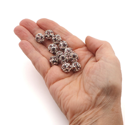 Rhinestone silver tone metal ball beads 12 mm Lt. Amethyst Czech glass lot 8pcs