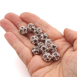 Rhinestone silver tone metal ball beads 12 mm Lt. Amethyst Czech glass lot 8pcs