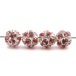 Rhinestone silver tone metal ball beads 6 mm Rosaline Rosa Pink Czech glass lot 12pcs