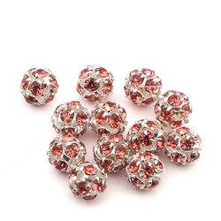Rhinestone silver tone metal ball beads 6 mm Rosaline Rosa Pink Czech glass lot 12pcs