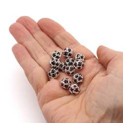 Rhinestone silver tone metal ball beads 10 mm Siam Red Czech glass lot 12pcs