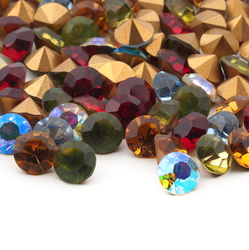 Lot (110) Czech vintage assorted round faceted foiled glass rhinestones 8mm