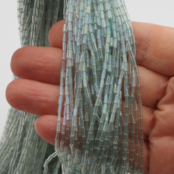 Hank AB Turquoise Blue clear bugle seed glass beads 12/0 Vintage Czech