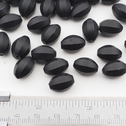 Lot (44) Czech antique oval melon faceted matte black glass beads 13mm