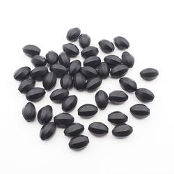 Lot (44) Czech antique oval melon faceted matte black glass beads 13mm