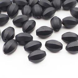 Lot (44) Czech antique oval melon faceted matte black glass beads 13mm