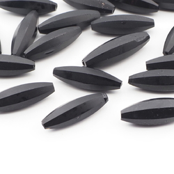 Lot (19) Czech antique oval melon faceted matte black glass beads 
