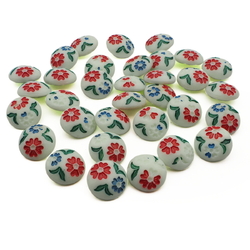 Lot (33) Vintage Czech floral uranium glass buttons 18mm hand painted