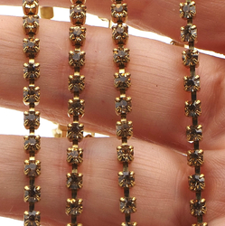 Lot 5.5 meter SS12 3mm Lt. Topaz Rhinestone cup chain Vintage Czech brass Supply epoxy resin ART