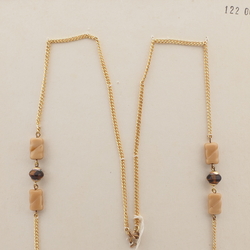 Vintage Czech gold chain necklace beige brown glass beads 