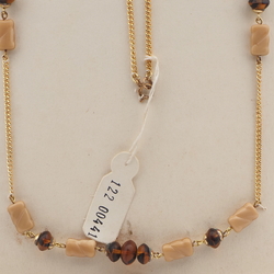 Vintage Czech gold chain necklace beige brown glass beads 
