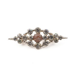 Vintage Czech saphiret clear glass rhinestone filigree pin brooch