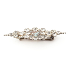 Vintage Czech saphiret clear glass rhinestone filigree pin brooch