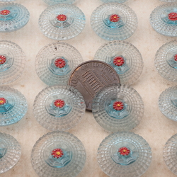 Card (24) vintage 1930's Czech red flower aqua blue glass buttons 18mm