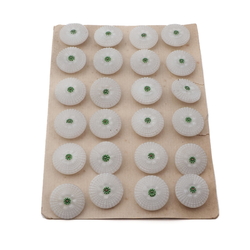 Card (24) vintage Deco Czech green flower white satin glass buttons 18mm