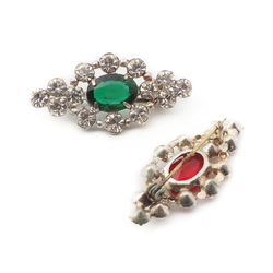 Lot (2) Vintage Czech glass rhinestone filigree openwork pin brooches