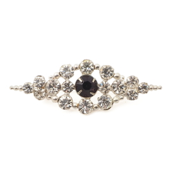 Vintage Czech black clear glass rhinestone filigree pin brooch