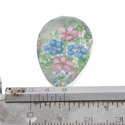 Large vintage Czech floral lampwork clear teardrop pendant glass bead 32mm