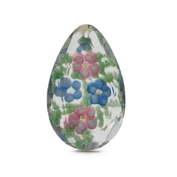 Large vintage Czech floral lampwork clear teardrop pendant glass bead 32mm