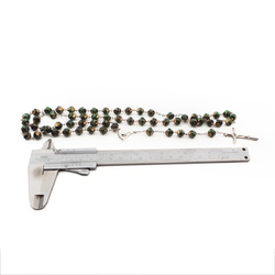 Handmade 5 decade rosary metallic glass beads silver tone crucifix