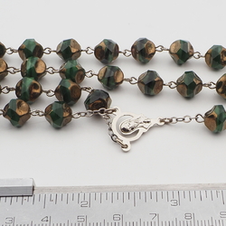 Handmade 5 decade rosary metallic glass beads silver tone crucifix