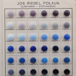 Sample card (52) vintage Czech glass buttons Joseph Riedel Polaun 1935 blues