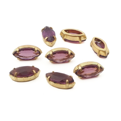 Lot (8) Czech vintage oval marquise prong set amethyst glass rhinestones 15x7mm