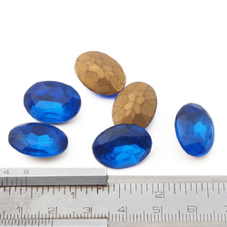 Lot (6) large Czech vintage oval faceted foiled blue glass rhinestones 18mm